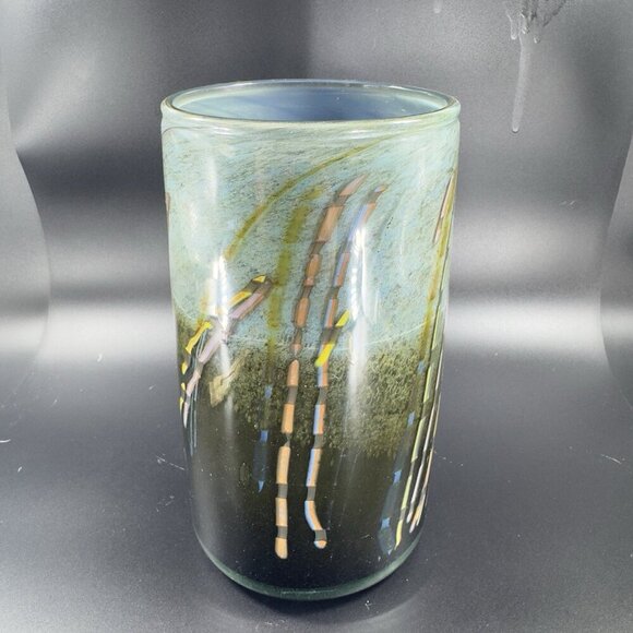 Vintage 1977 Hand Blown Art Glass Cylinder Vase Vessel Spoon Rest Artist Signed - Picture 13 of 15